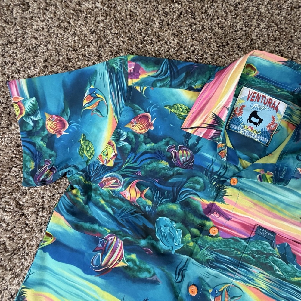 Retro Rifle VENTURA V4 Detective Ocean Print Hawaiian Button Down Shirt XS - Picture 2 of 10